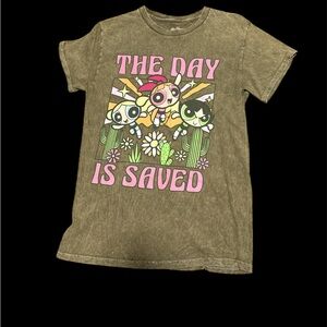 Powerpuff Girls Olive Green Kids T-Shirt